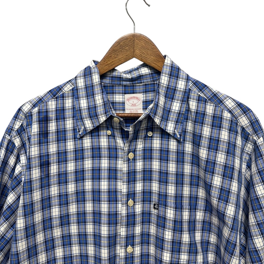 Brooks Brothers Mens Blue Plaid Button Down Original Polo Shirt Size L Preppy
